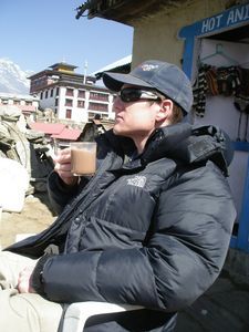Hard earned hot chocolate after hours of trekking - Tengboche