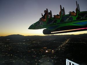 Rach waving from the ride on top of the Stratosphere, Vegas