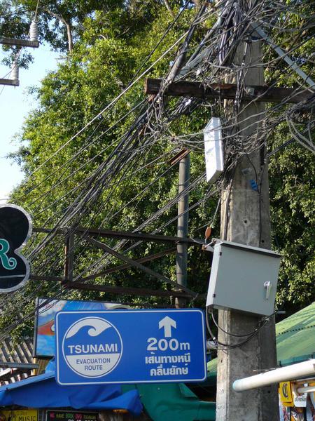 Tsunami sign and telephone cables