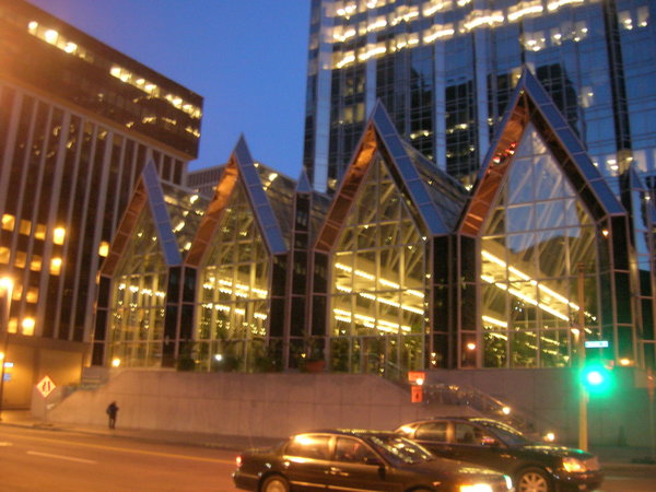 office building at night, street level