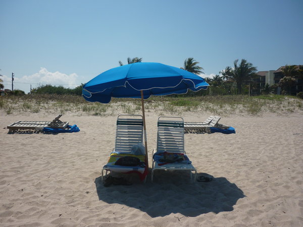 Delray Beach chairs and umbrella