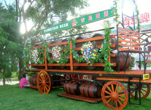 Tsingtao Beer barrels on cart