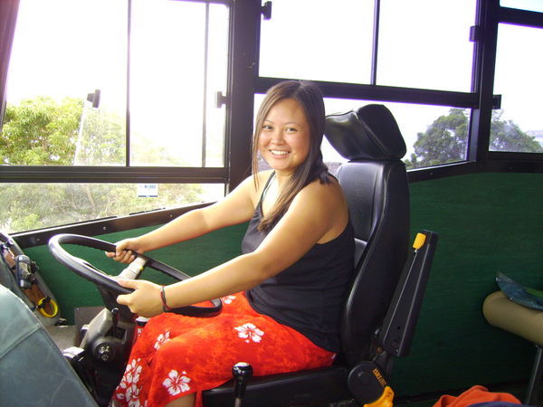 Julie driving the bus!