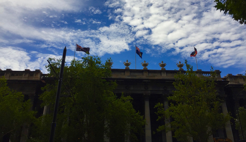 Australian flags.  Aborigine flag on the right.
