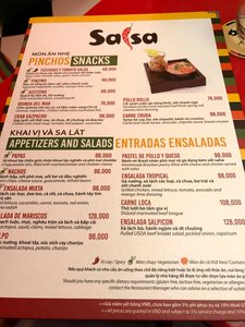 The Salsa restaurant menu