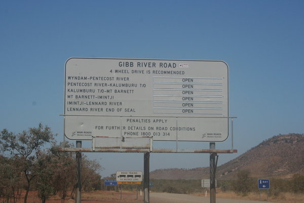 The beginning of the Gibb River Road