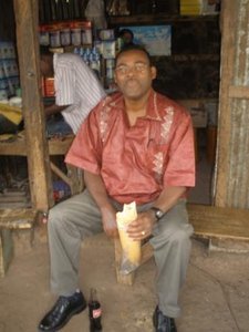 Mesfin eating street food