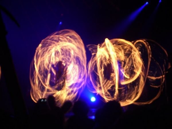Late-night fire show in the circus tent