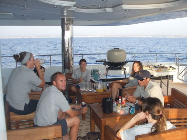 bbq on the aft deck once the boss got off,on our way back to palma