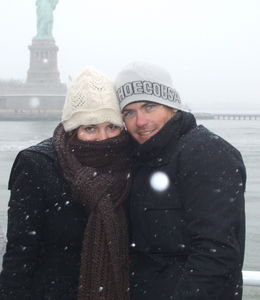 it was snowing and we went to see lady liberty