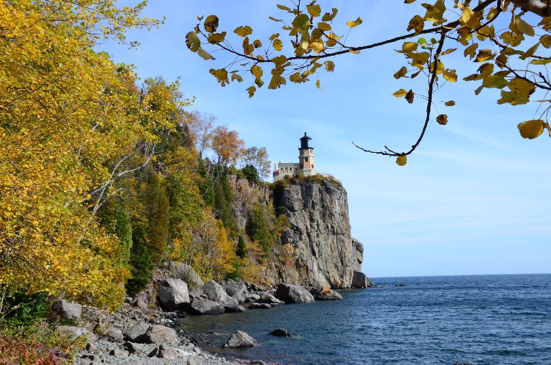 Split Rock Lighthouse from the shoreline of Lake Superior