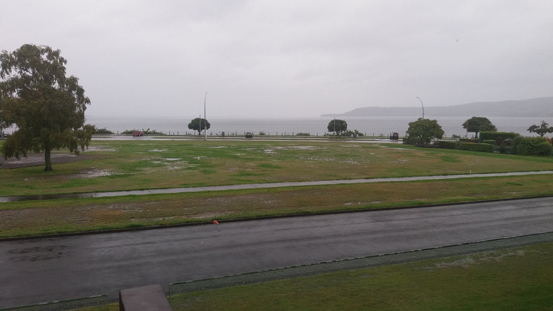 Rainy view of Lake Taupo from our room 