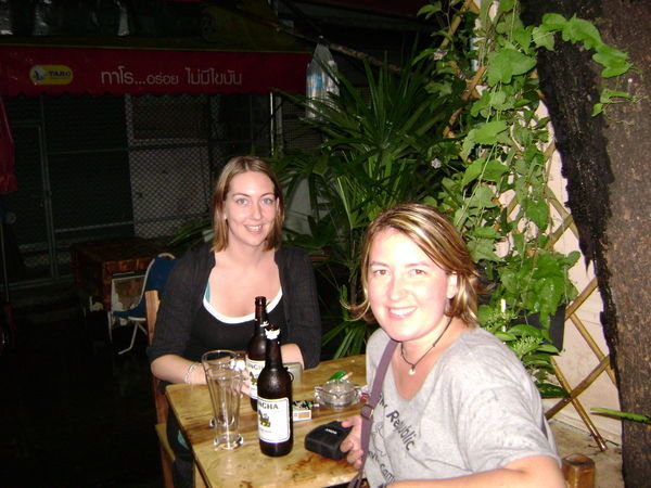 Sara and Robin enjoying a beer Laos