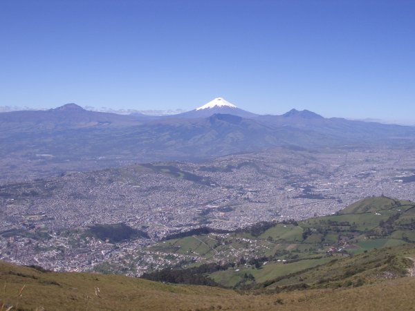 Quito from above with Cotopaxi in the back