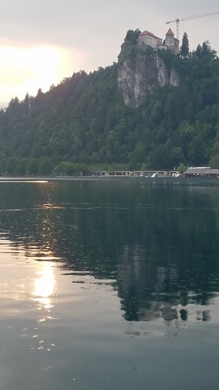 Sunset over Lake Bled in the rain