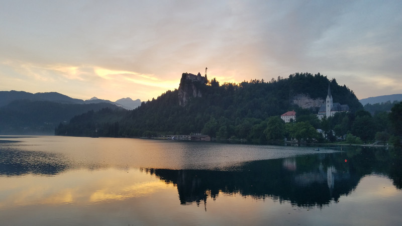Sunset over Lake Bled & Castle.
