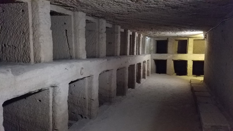 At the catacombs, empty niches.