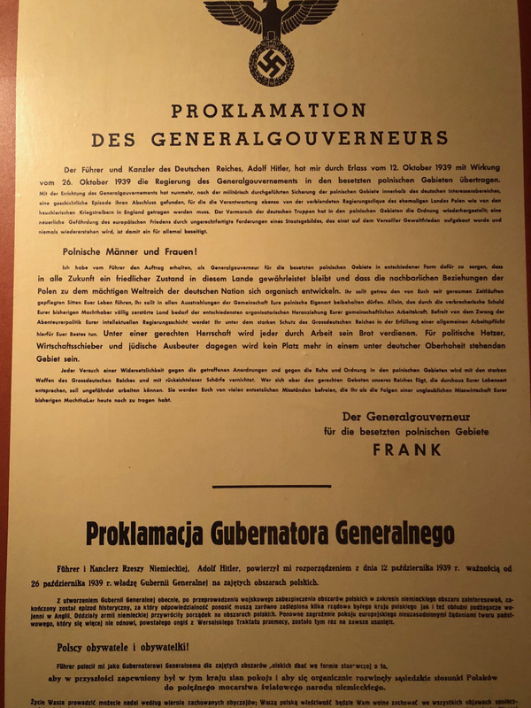 DOCUMENT PROBLAIMING FRANCK AS THE GOVERNOR OF CRACOW