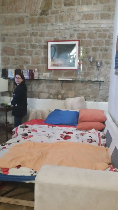 Evie in her sleeping quarters in Rome