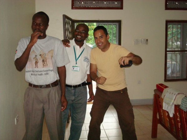 With Kouma (the vagina guy), and Martin the Zambian, at the Malaria Palace