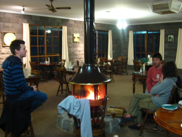 Inside a pub and near a warm fire