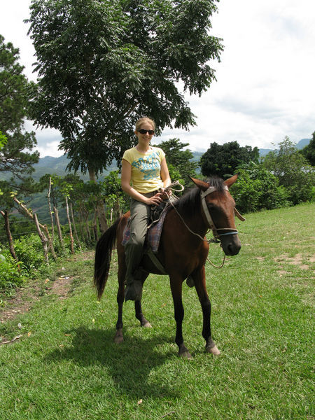 Lise riding in the hills near Copan Ruinas