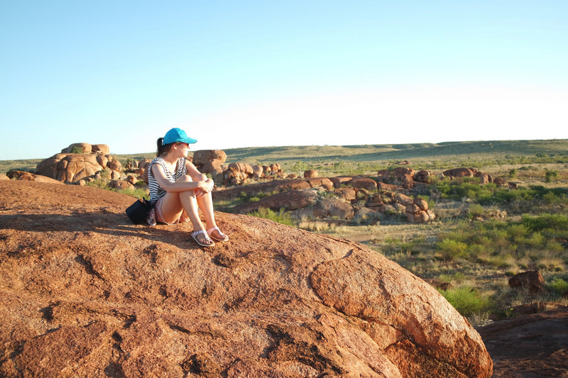 Enjoying sunset at The Devils Marbles 