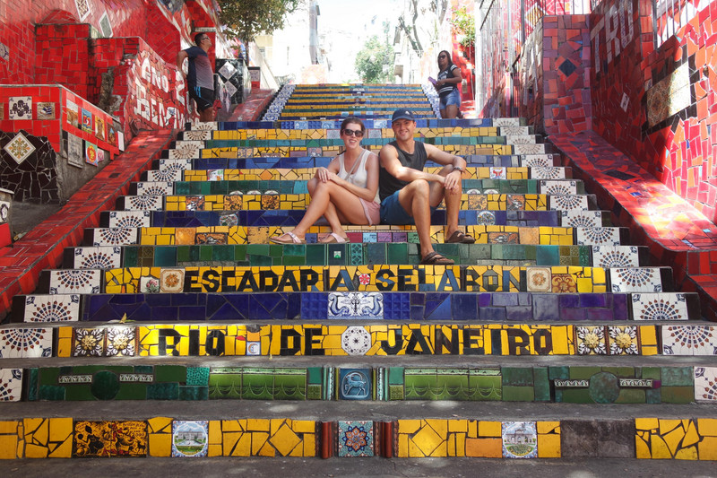 Posing at the famous Escadeira Selarón, Rio de Janeiro