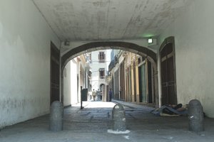 One of the many alleyways in Rio with homeless people 