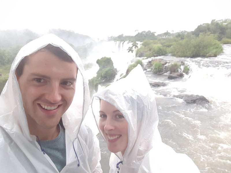 Trying (but failing) to stay dry in our fashionable ponchos!