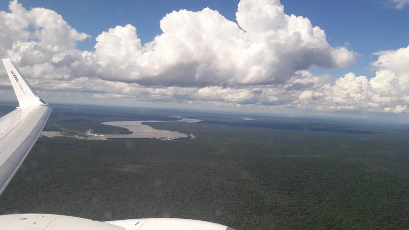 Catching a glimpse of the Iguazu Falls on our flight to Buenos Aires