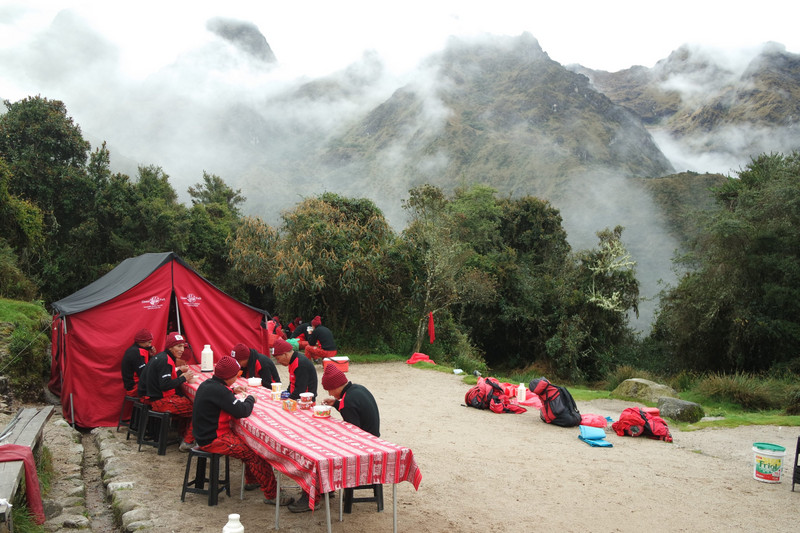 Breakfast at Chaquicocha campsite at 3,600m