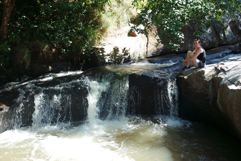 Contemplating a swim at Manchewe Falls