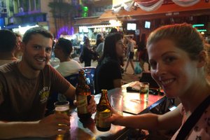 Enjoying a couple of beers on Khao San Road