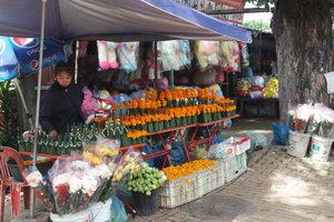 A typical stall selling flower arrangements in Vientiane