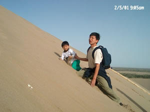 Climbing up the sand dune 