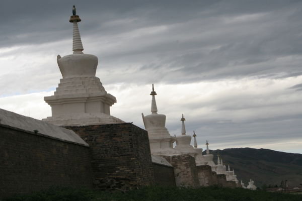 Stupas lining the monastery compound