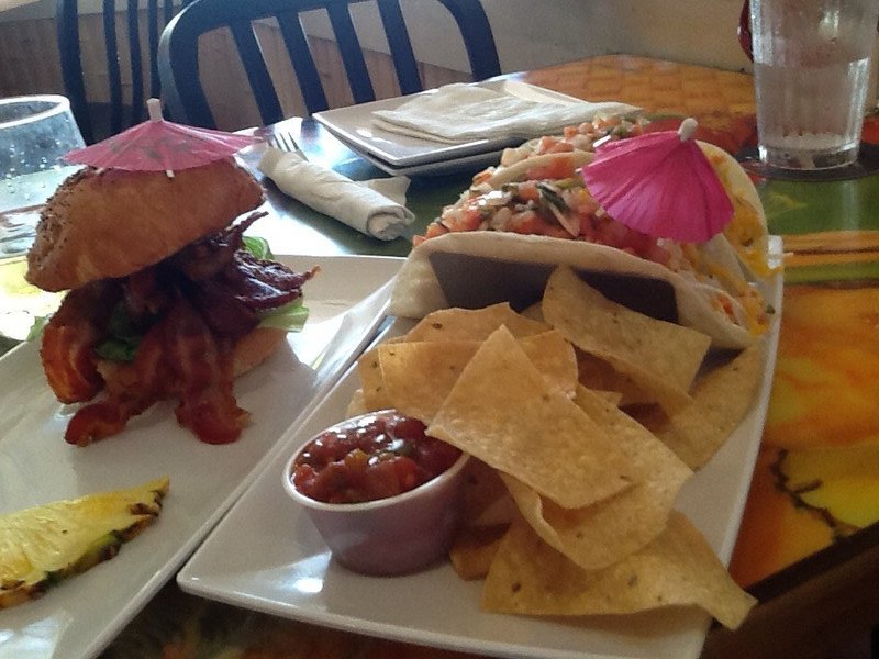 Fish tacos and a Maui BLTA sandwich 