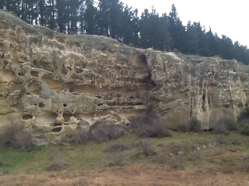 Cliffs where the Maori rock art is along Waitaki Valley