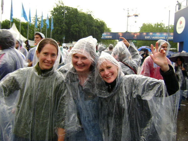 Anna, Sarah and I soaking wet in the Fanzone