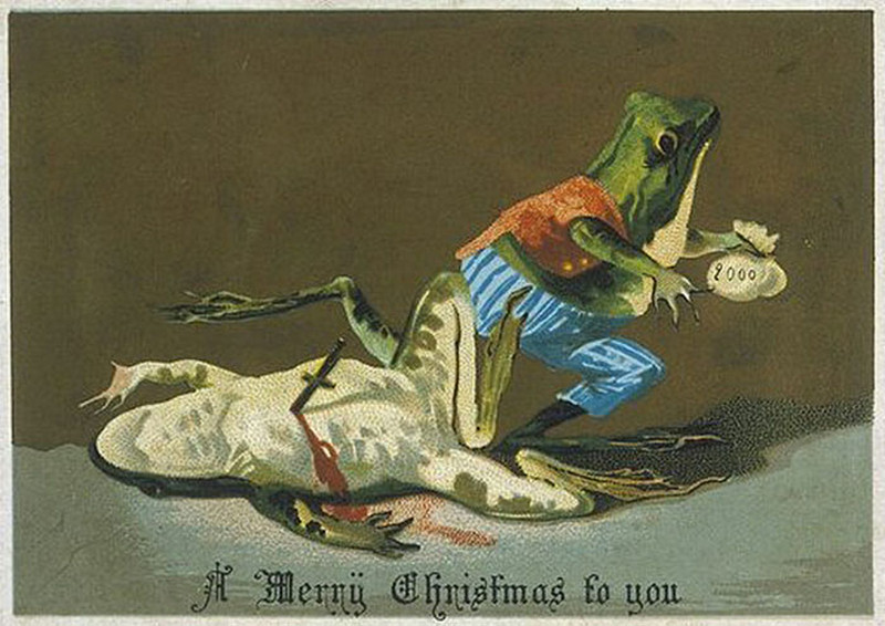 Murdering Frog Victorian Xmas Card