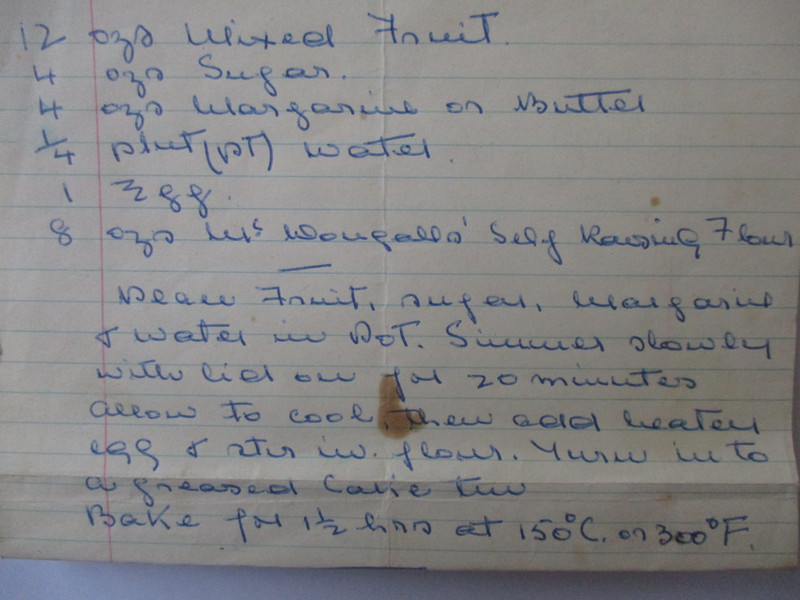 Mum's Handwritten Cake Recipe