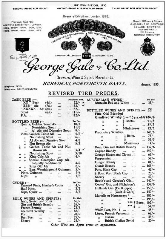 Old Gales Brewery Price List