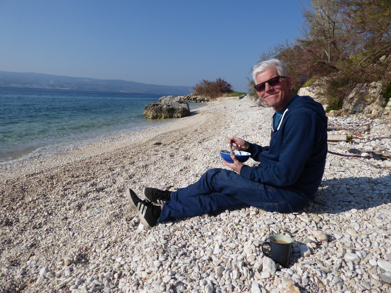 Breakfast on the beach after arriving in Croatia