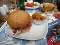 Burger and the croatian version of Caprese salad