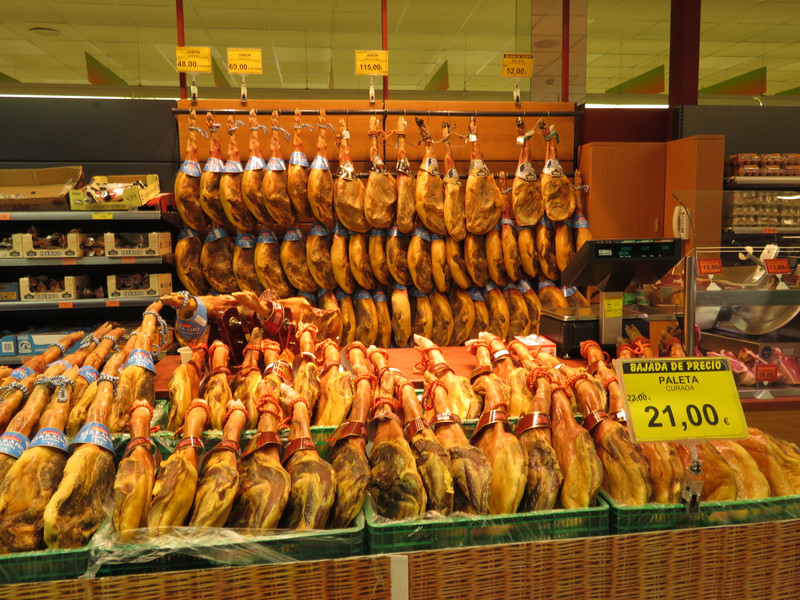 Hams for sale at a local grocery store