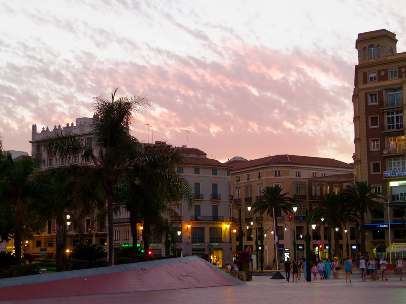 Sun setting over Malaga
