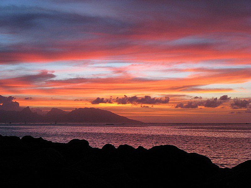 Sunset over the island of Moorea