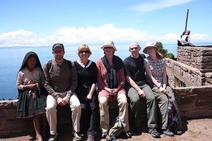 With friends at Lake Titicaca, Peru