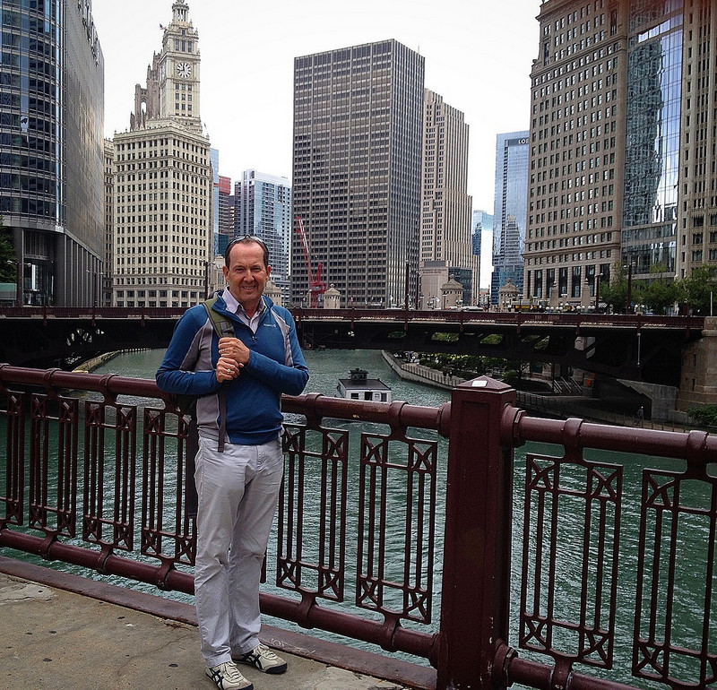Jim crossing the Chicago River 